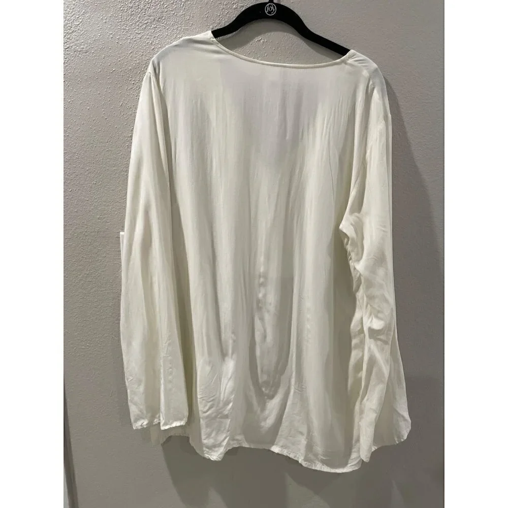 Michael  KORS Career WOMENS WHITE BLOUSE 1/4 ZIP V-NECK LONG SLEEVE SIZE LARGE